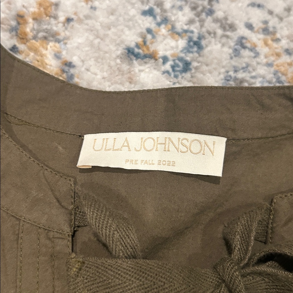 Ulla Johnson Delaney Blouse Olive Green Cotton Puff Sleeve Top Size 4 Boho Chic - Picture 7 of 12
